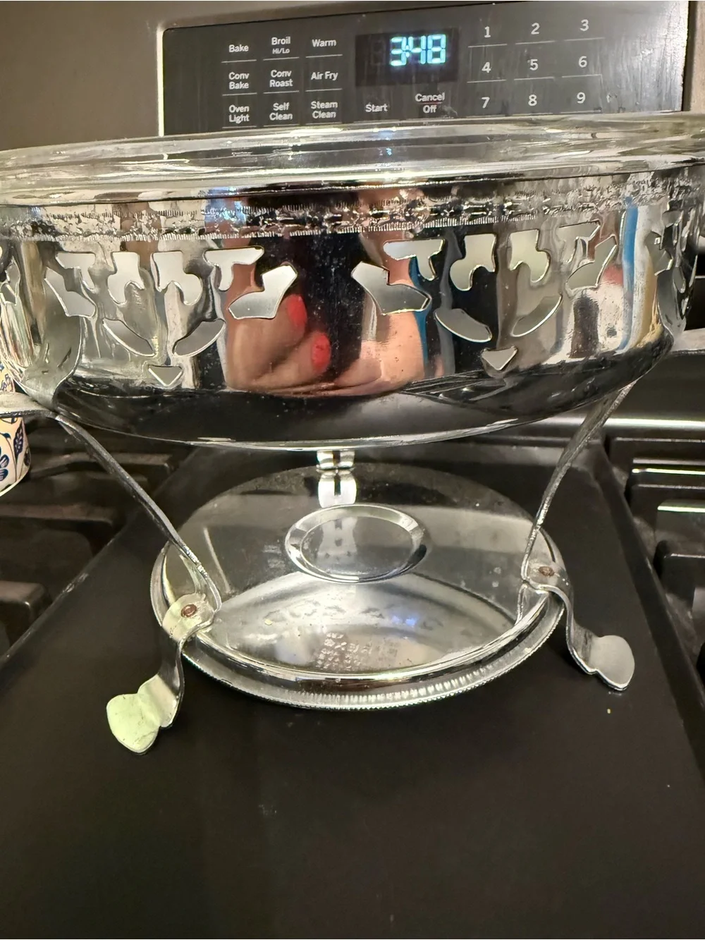 Glass Serving Bowl with Decorative Stainless Stand - Silver